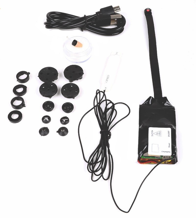 kamera z luknjo na gumbu + vohunska slušalka za besedilne izpite