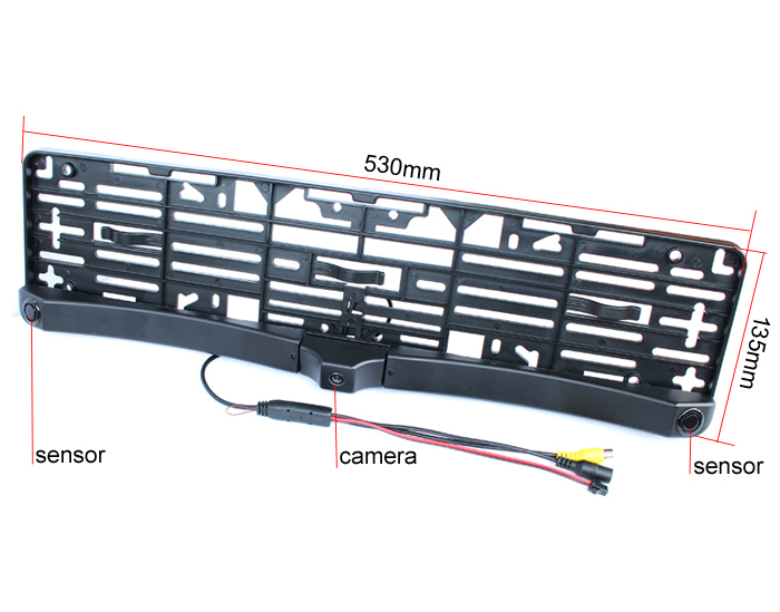 Kamera za vzvratno vožnjo v ploščicah za registrske tablice s parkirnimi senzorji