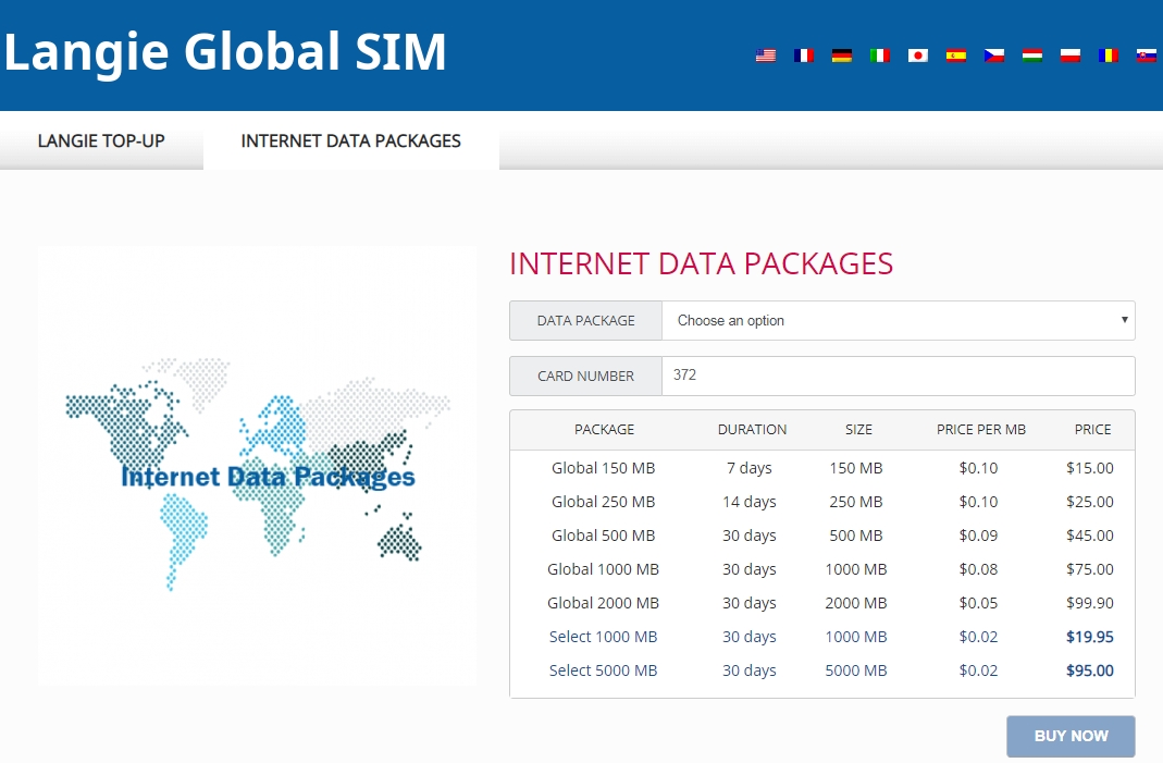 Langie Global 3G SIM kartica Internetni podatkovni paketi