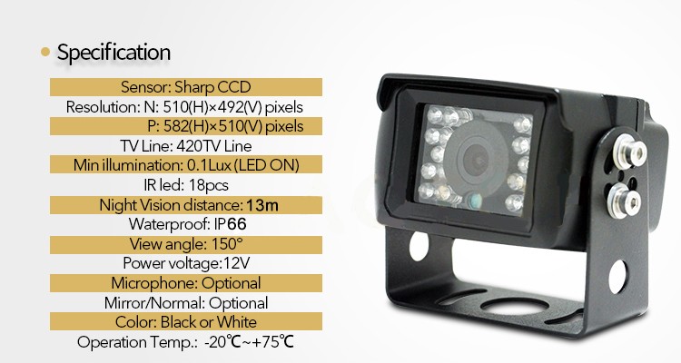 univerzalna kamera za vzvratno vožnjo IR LED 13m